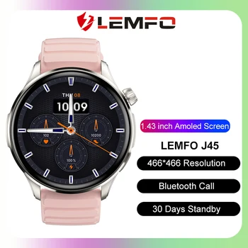 LEMFO J45 Amoled Смарт-часы Мужские Bluetooth Call Smartwatch Мужские 2023 100 + Циферблаты Спортивных режимов 1,43 дюйма 466 * 466 Срок службы 30 дней