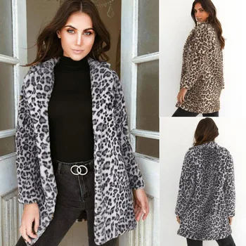 Новое модное пальто с леопардовым принтом, женский плюшевый кардиган средней длины
