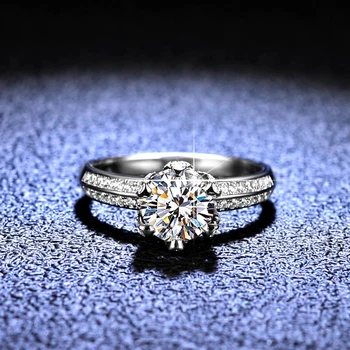Обручальное кольцо с бриллиантом в виде короны из 100% стерлингового серебра 925 пробы С боковыми камнями VVS1 D, Обручальные кольца с муассанитом цвета 1 карат, Изысканные ювелирные изделия