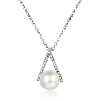 Ожерелье из стерлингового серебра S925 пробы с муассанитовым бриллиантом и жемчугом, перевернутый V-образный ряд, простой Превосходный кулон продвинутого дизайна для подарков женщинам