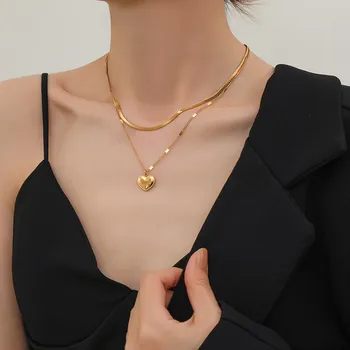 Двухслойное ожерелье в форме сердца из нержавеющей стали для женщин, стильное Высококачественное ожерелье из 18-каратного золота с буквами