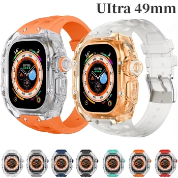 Прозрачный Корпус + Ремешок Из Фторкаучука Для Apple Watch Ultra 49mm Modification Kit iWatch Series Ultra 49mm Refit Mod Ремешок Для Часов