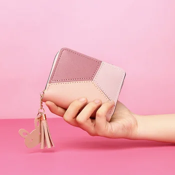 Новый кошелек Короткий женский зажим для денег на молнии для студенток Корейской версии с цветной бахромой в стиле пэчворк, кошелек для сотен монет, сумка для карт