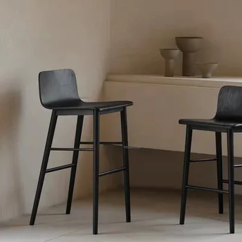 Современные минималистичные барные стулья, Скандинавский Датский барный стул, высокий стол из черного массива дерева, Дизайнерский обеденный стул со спинкой, Барный стул