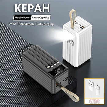 Kepah Power Bank 120000 мАч, портативное устройство для быстрой зарядки PD, портативное зарядное устройство Powerbank, внешний аккумулятор для iPhone 14 13 12 Pro Xiaomi