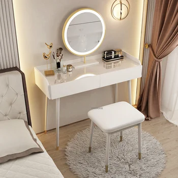Туалетный столик из скандинавского дерева, мебель для спальни, Легкие Роскошные Белые настольные комоды, туалетный столик для макияжа с зеркалом и стулом